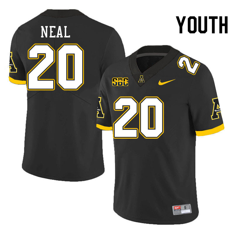 Youth #20 Kaleb Neal Appalachian State Mountaineers College Football Jerseys Stitched-Black